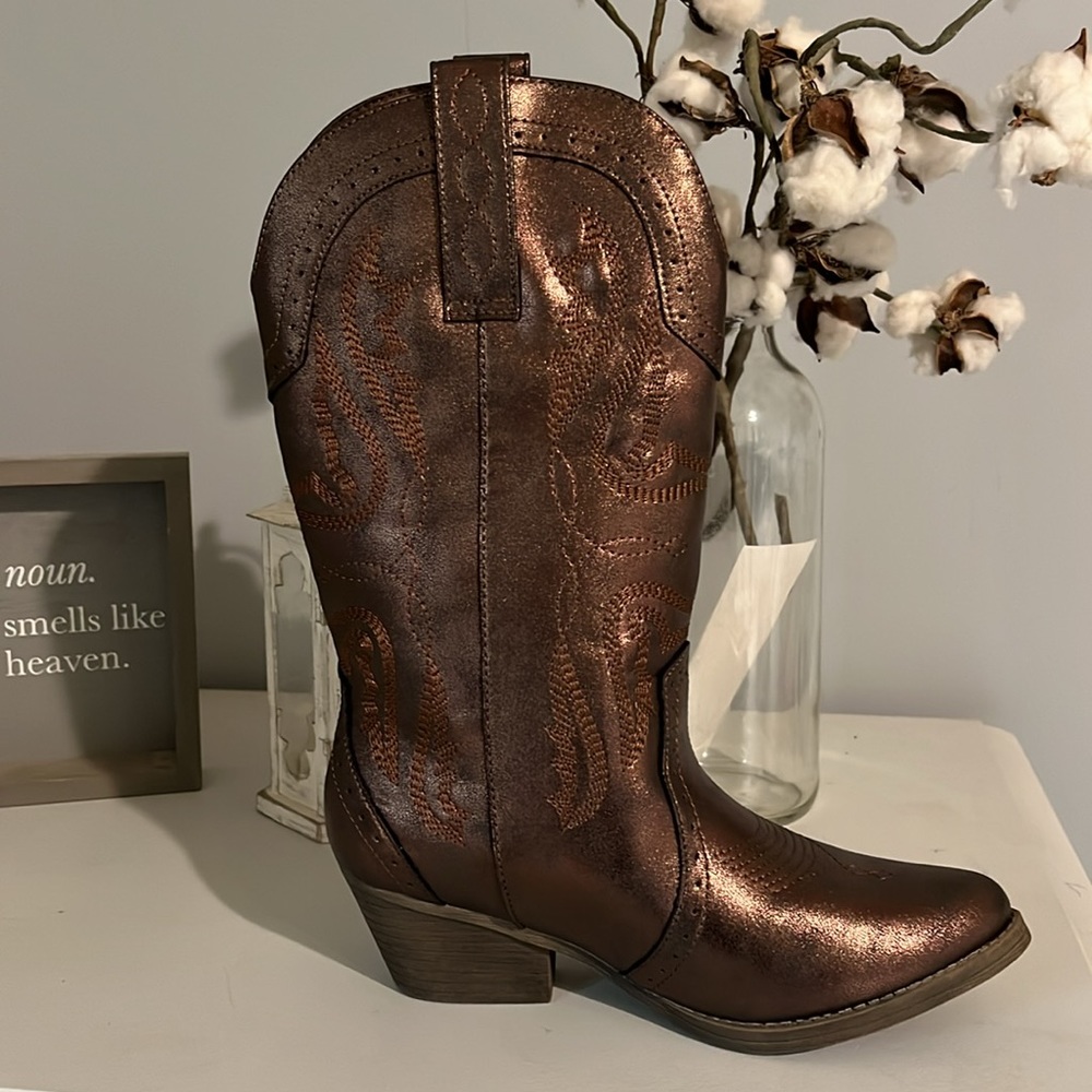 Cowboy Boots Bronze Western Cowgirl Womens 7.5 8 Tammi True Craft New Mid Calf